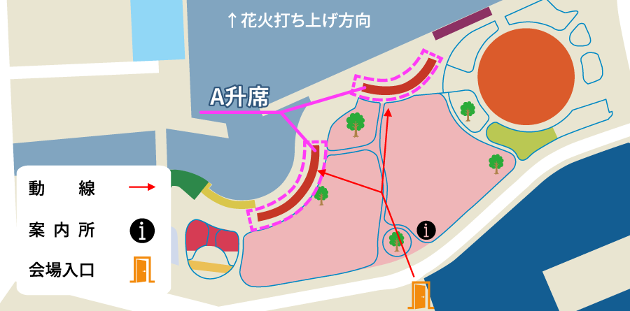 ウォーターフロントパークA升席エリア図。階段席。