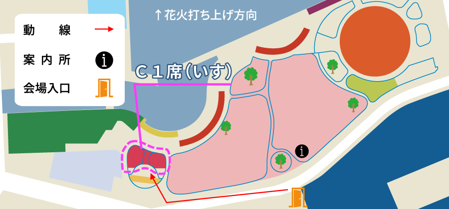 ウォーターフロントパークのC1席エリア図。芝生。
