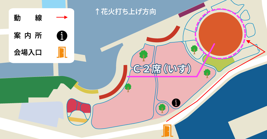 ウォーターフロントパークのC2席エリア図。円形広場。