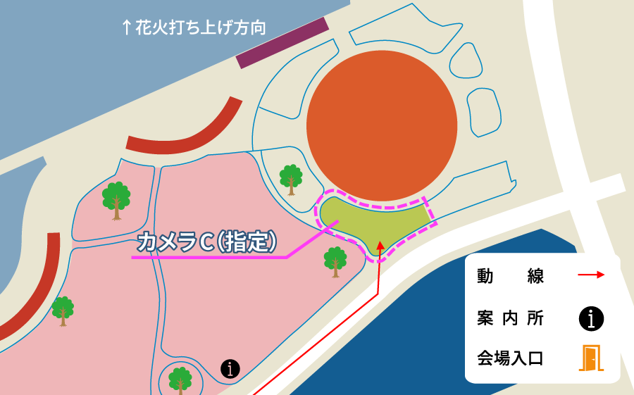 ウォーターフロントパークのカメラCエリア図。C2席の後方。