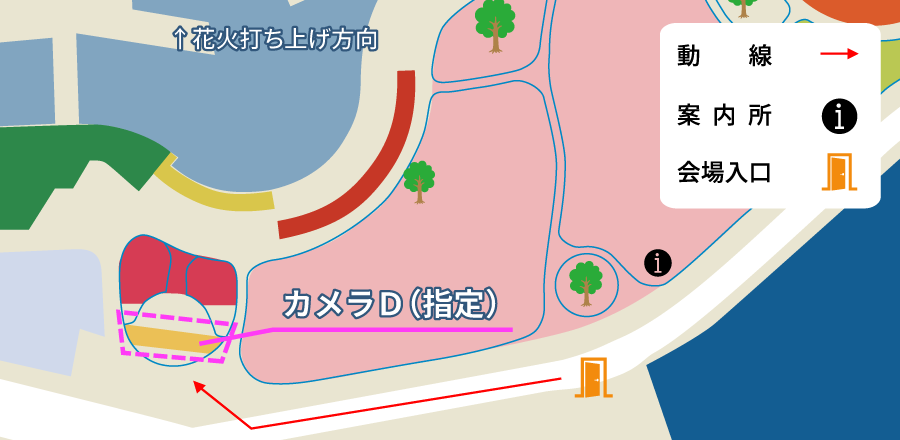 ウォーターフロントパークのカメラDエリア図。C1席の後方。