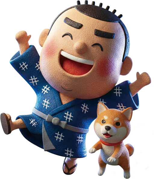 かごしま観光PRキャラクター西郷どんと犬のイラスト